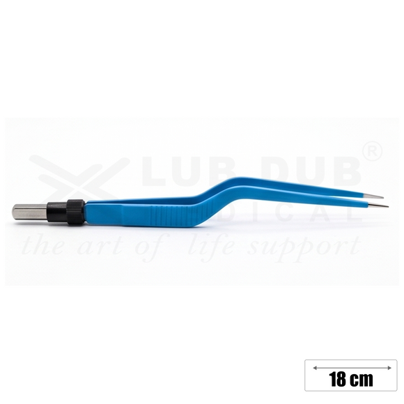 Buy Bipolar Forceps Bayonet 18cm 1mm German standard. Diathermy bipolar forceps for OT use. Fast shipping across India.