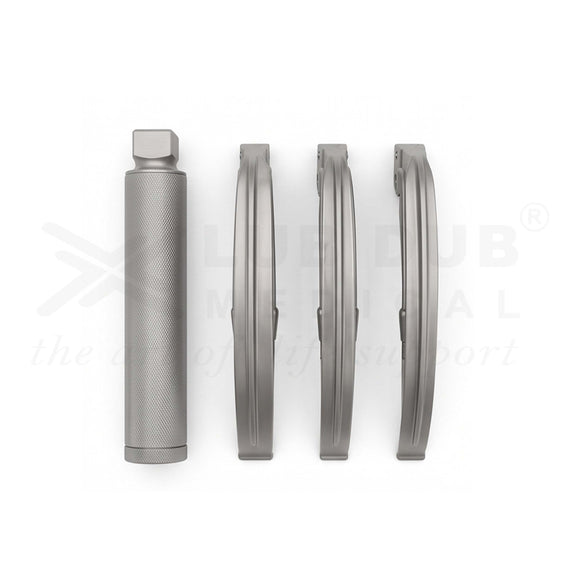 Buy Laryngoscope Mac Adult Handle with Blades Size 2, 3, 4. Standard laryngoscope set for OT intubation. Fast shipping across India.