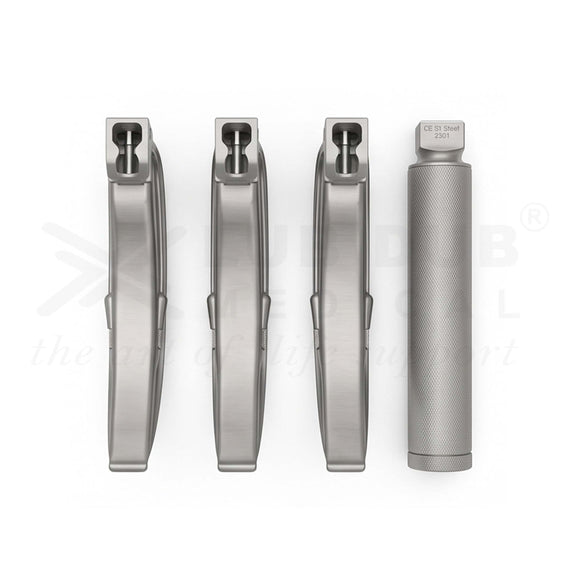 Buy Laryngoscope Mac Adult Handle with Blades Size 2, 3, 4. Standard laryngoscope set for OT intubation. Fast shipping across India.
