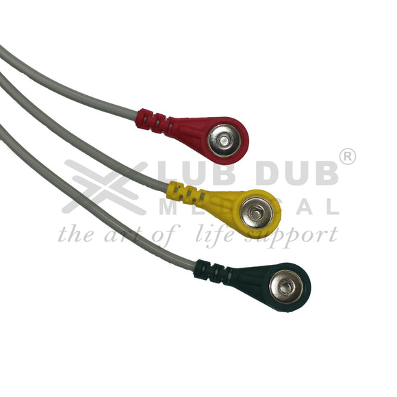 GE Cardioserve Compatible 3 Lead ECG Cable Snap