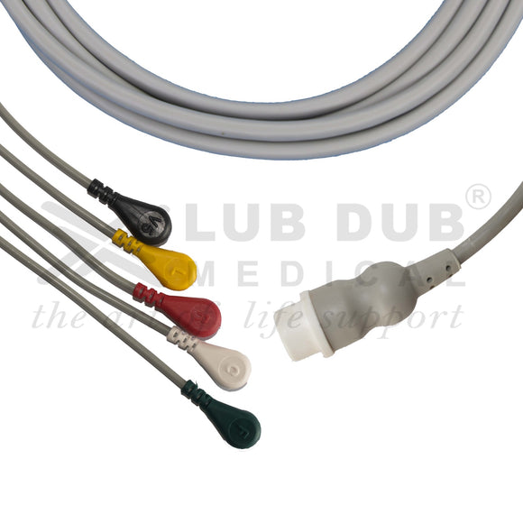 ECG lead wire 5 lead HP 12 pin snap cable