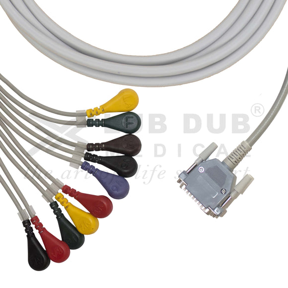 RMS 10 Lead TMT ECG Cable 25 Pin Snap Type
