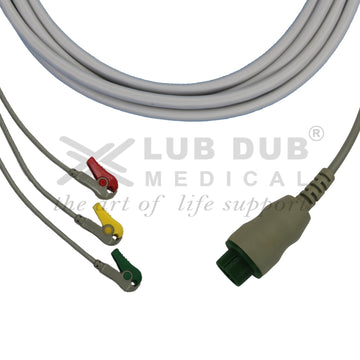 3 Lead ECG Cable Compatible with Schiller Elite 12 Pin Clip type