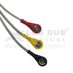 3 Lead ECG Cable Compatible with Biosys Redel 6 Pin Snap/Button type
