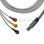 3 Lead ECG Cable Compatible with Biosys Redel 6 Pin Snap/Button type