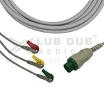 3 Lead ECG Cable Compatible with SCHILLER TRUSCOPE MINI 12 Pin Clip type
