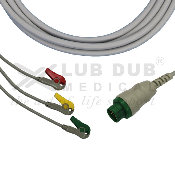 3 Lead ECG Cable Compatible with SCHILLER TRUSCOPE MINI 12 Pin Clip type