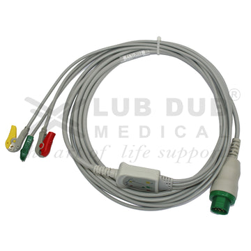 3 Lead ECG Cable Compatible with SCHILLER TRUSCOPE MINI 12 Pin Clip type