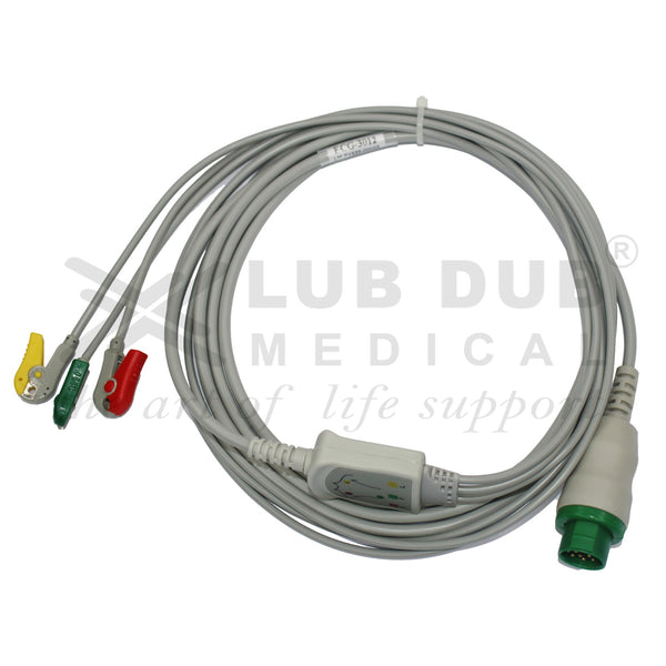 3 Lead ECG Cable Compatible with SCHILLER TRUSCOPE MINI 12 Pin Clip type