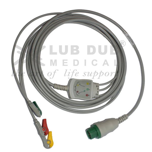 3 Lead ECG Cable Compatible with Schiller Truscope II 12 Pin Clip type