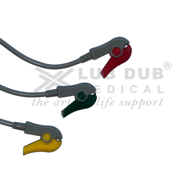 3 Lead ECG Cable Compatible with Spacelab 17 Pin Clip type