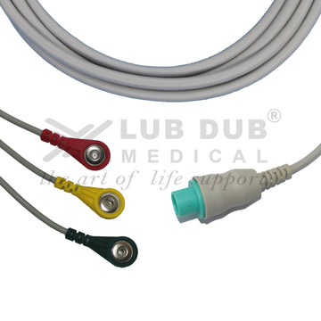 3 Lead ECG Cable Compatible with Siliconlab 6 Pin Snap type - 0