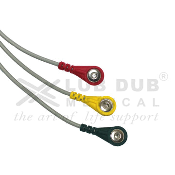 3 Lead ECG Cable Compatible with Schiller TRUSCOPE MINI 12 Pin - Snap type - 0