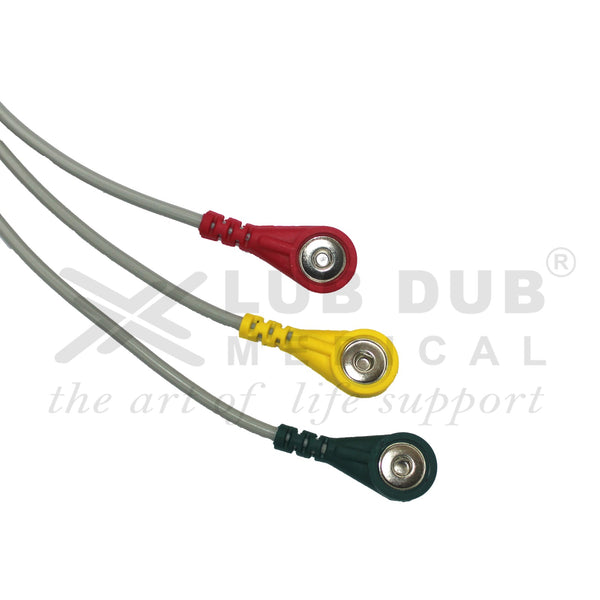 3 Lead ECG Cable Compatible with Schiller TRUSCOPE MINI 12 Pin - Snap type