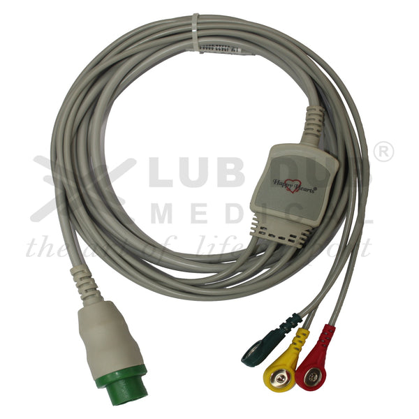 3 Lead ECG Cable Compatible with Schiller TRUSCOPE MINI 12 Pin - Snap type
