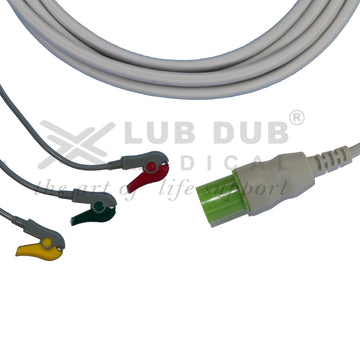 3 Lead ECG Cable Compatible with Nihon Kohden 11 Pin Clip type - 0
