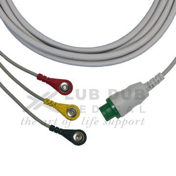 3 Lead ECG Cable Compatible with L&T 12 Pin Snap type - 0