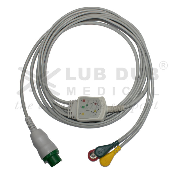 3 Lead ECG Cable Compatible with L&T 12 Pin Snap type