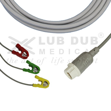 3 Lead ECG Cable Compatible with HP 12 Pin Minipinch