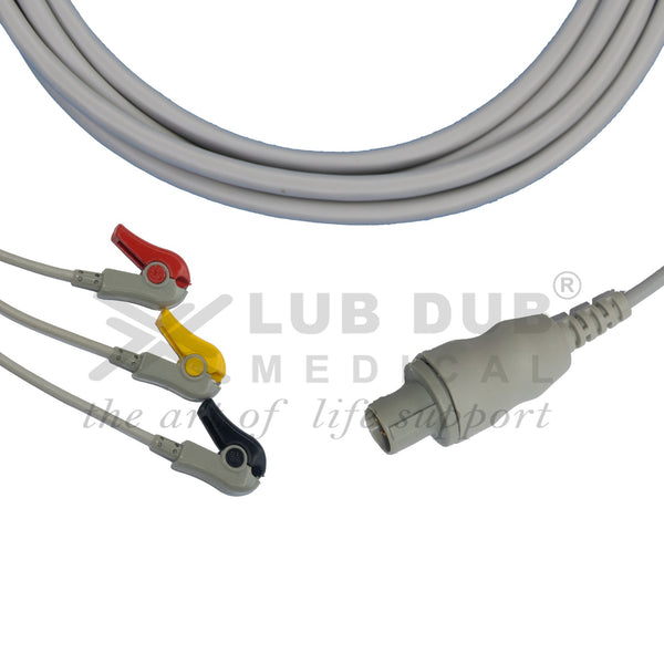 3 Lead ECG Cable Compatible with GE CardioserveDefib 7 Pin Clip type