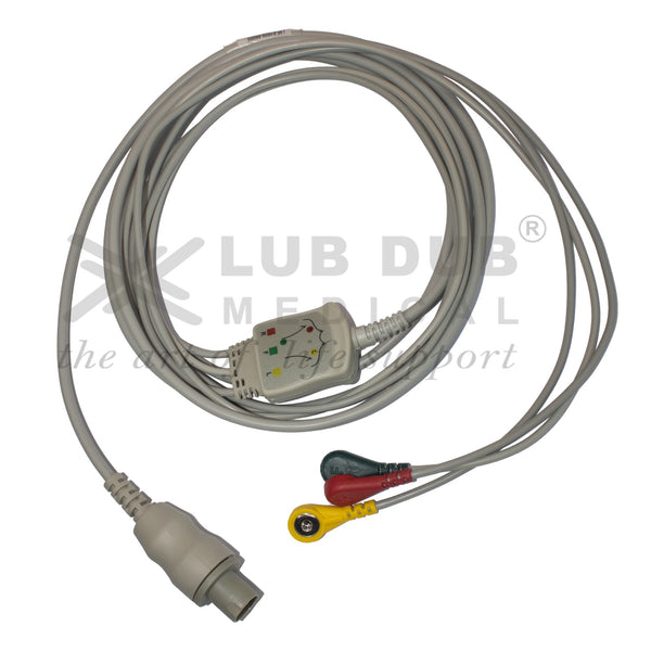 3 Lead ECG Cable Compatible with GE CardioserveDefib 7 pin Snap Type