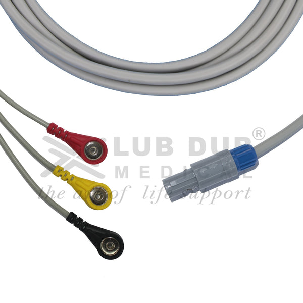 3 Lead ECG Cable Compatible with BPL PM9000 6 Pin Redel Snap type