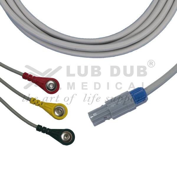 3 Lead ECG Cable Compatible with Bpl 4 Pin Redel snap type