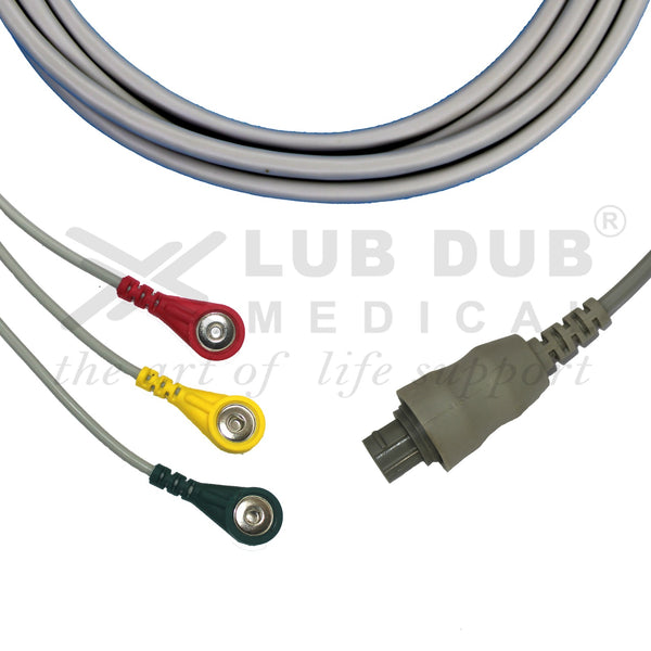 3 Lead ECG Cable Compatible with Bionet 8 Pin Snap type