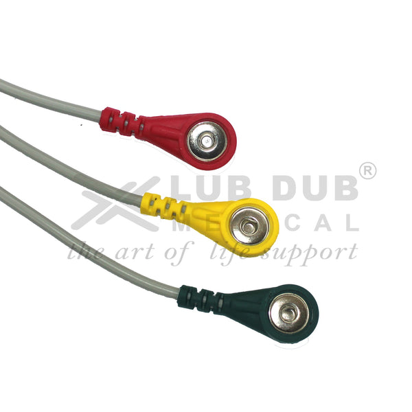 3 Lead ECG Cable Compatible with Bionet 8 Pin Snap type
