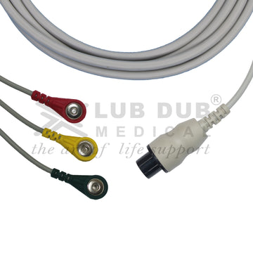 3 Lead ECG Cable Compatible with mindray 6 pin Snap type