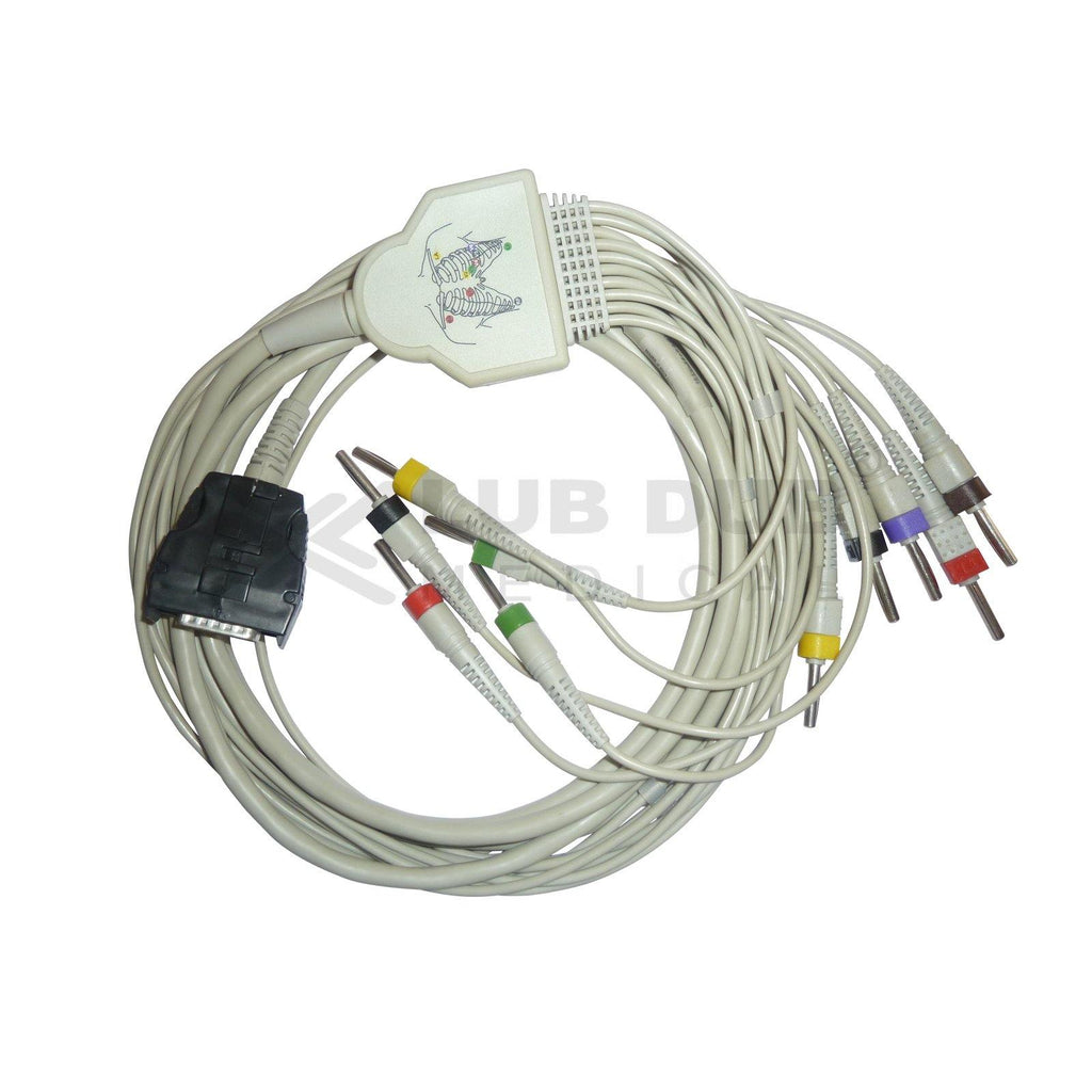 10 Lead ECG Cable  Compatible with Motara  4mm 15 pin Black Connector Clip type - LubdubBazaar