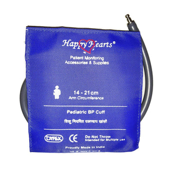 Reusable NIBP Cuff Happy Hearts Pediatric Single Tube Royal Blue 14-21cm