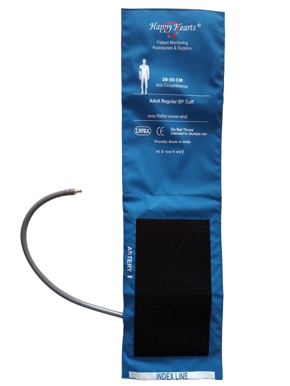 Buy Reusable NIBP Cuff Adult Single Tube Royal Blue 26-35cm PU (LDM / Happy Hearts). Blood pressure cuff for patient monitors. Fast shipping across India. - LubdubBazaar
