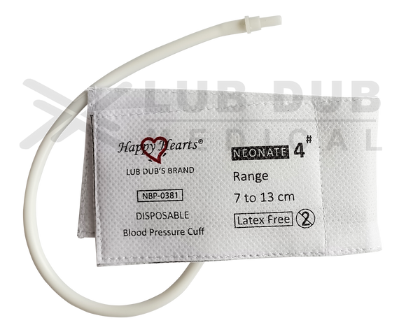 Buy NIBP Disposable Cuff Neonatal Single Tube Size 4 Happy Hearts. Single-use BP Cuff / Blood Pressure Cuff for neonatal monitoring. Fast shipping across India.