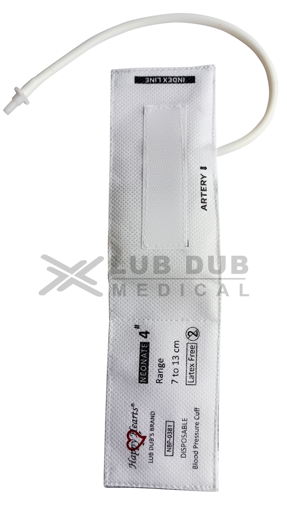 Buy NIBP Disposable Cuff Neonatal Single Tube Size 4 Happy Hearts. Single-use BP Cuff / Blood Pressure Cuff for neonatal monitoring. Fast shipping across India.