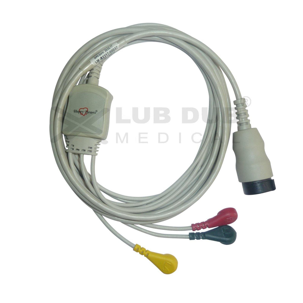 3 Lead ECG Cable Compatible with Physiocontrol LP20 12 Pin Snap type - LubdubBazaar