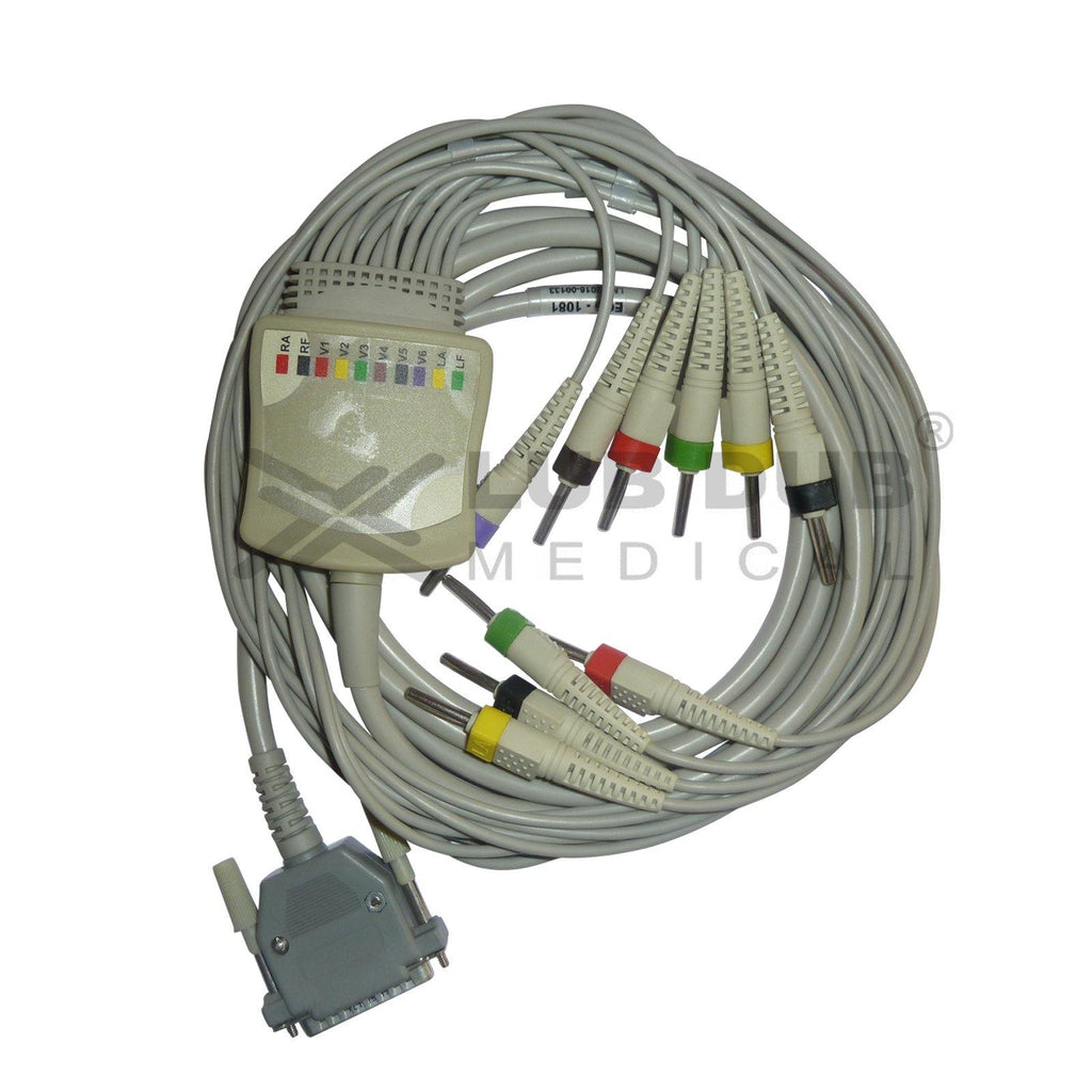 10 Lead ECG Cable  Compatible with RMS 4mm  25 pin Clip type