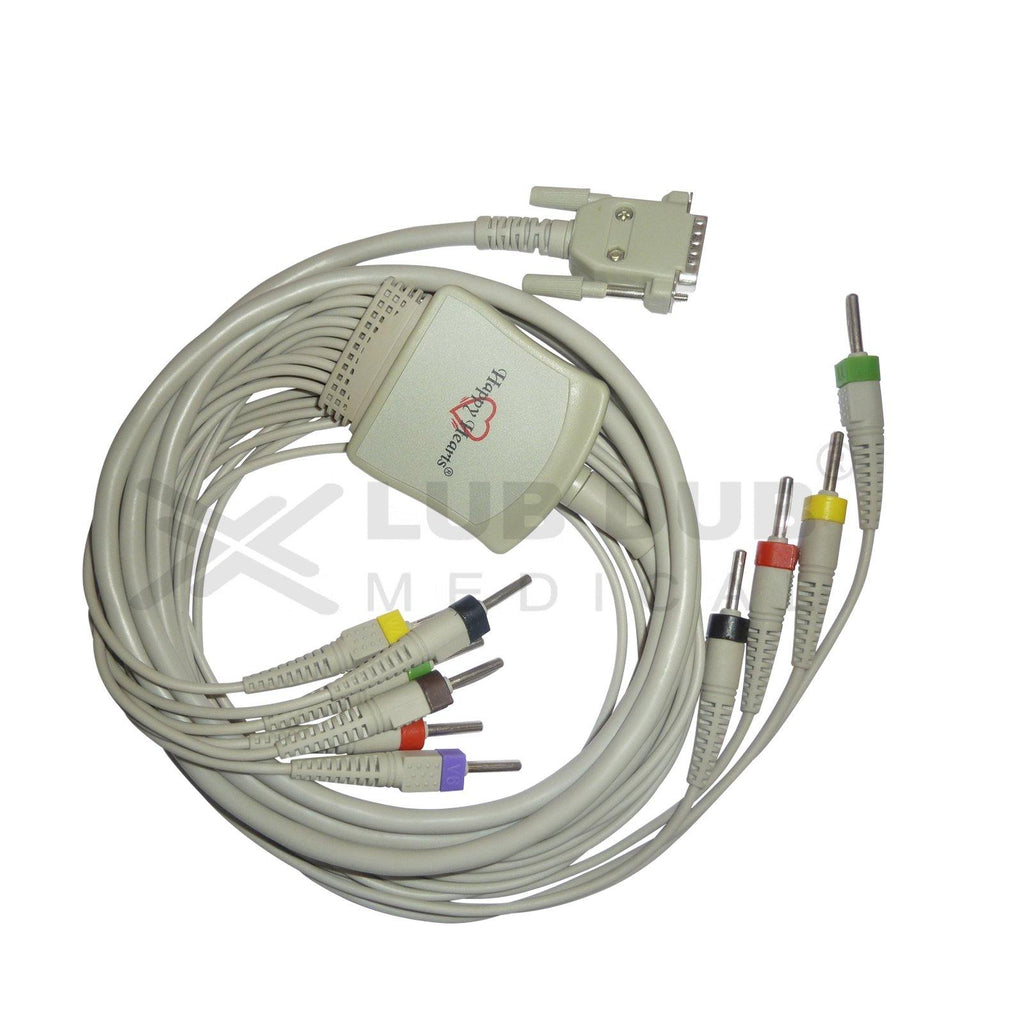10 Lead ECG Cable Compatible with RMS 4mm 15 pin banana type