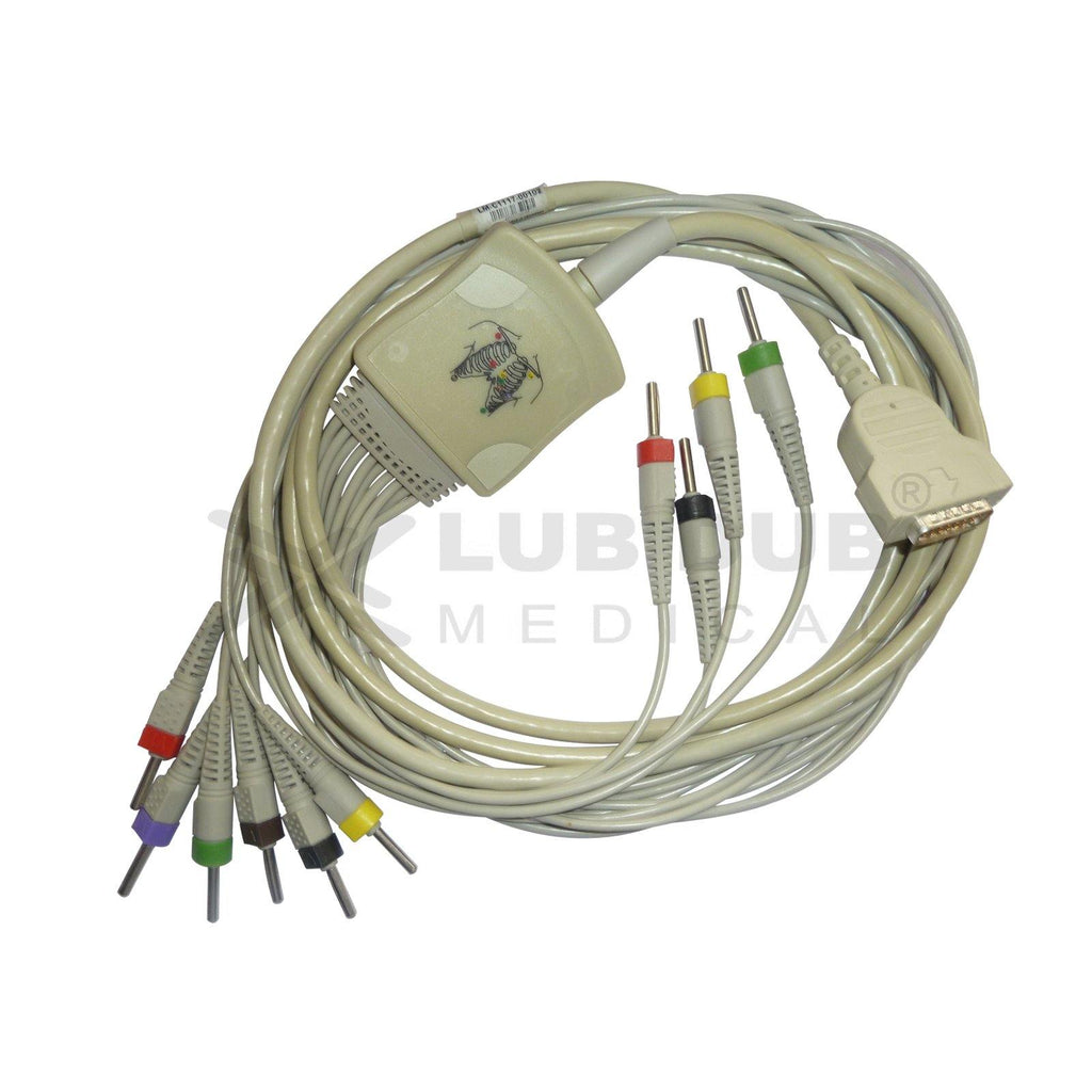 10 Lead ECG Cable Compatible with GE 4mm 15 pin Banana type