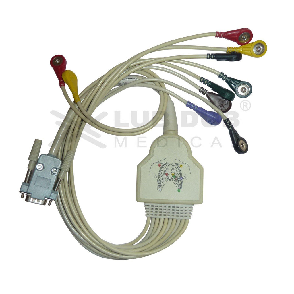 10 Lead ECG Cable Compatible with Erkadi 15 pin  snap type